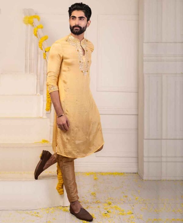 Men's Mustard Yellow Chinnon Kurta