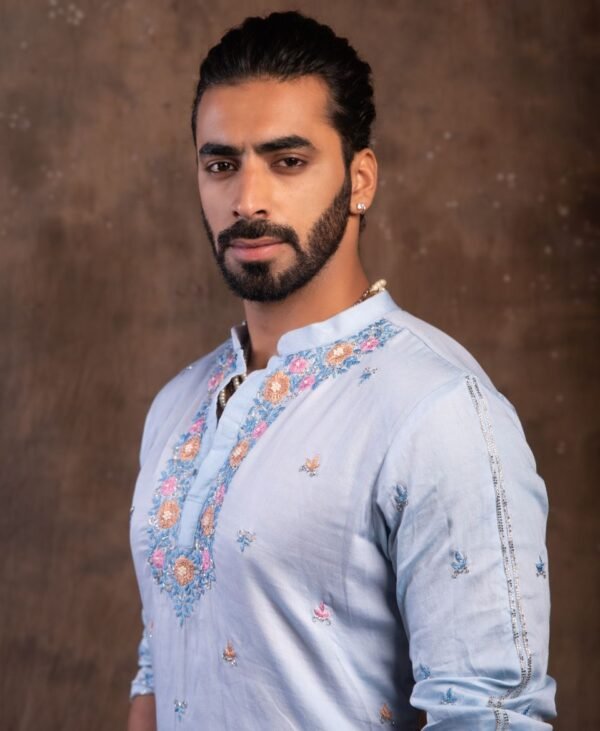 Men's Pastel Blue Malai Cotton Kurta - Image 2