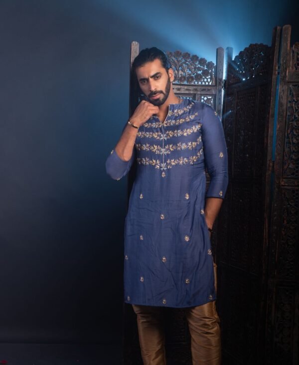 Men's Powder Blue Muslin Kurta - Image 4
