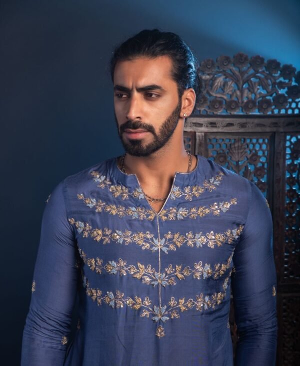 Men's Powder Blue Muslin Kurta - Image 3