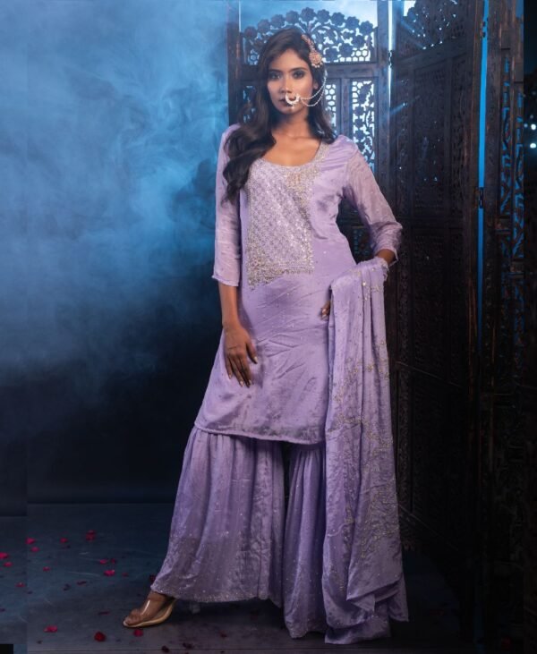 Women's Lavender Chinnon Sharara Set - Image 2