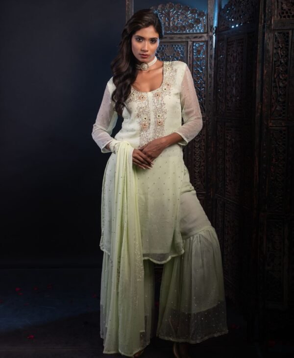 Women's Lime Green Chinnon Sharara Set - Image 3