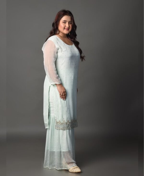 Women's Ivory Blue Chiffon Sharara Set - Image 3
