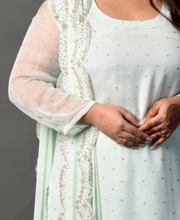 Women's Ivory Blue Chiffon Sharara Set - Image 2