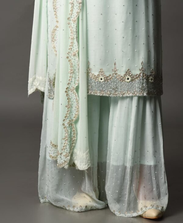 Women's Ivory Blue Chiffon Sharara Set - Image 4