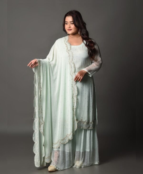 Women's Ivory Blue Chiffon Sharara Set