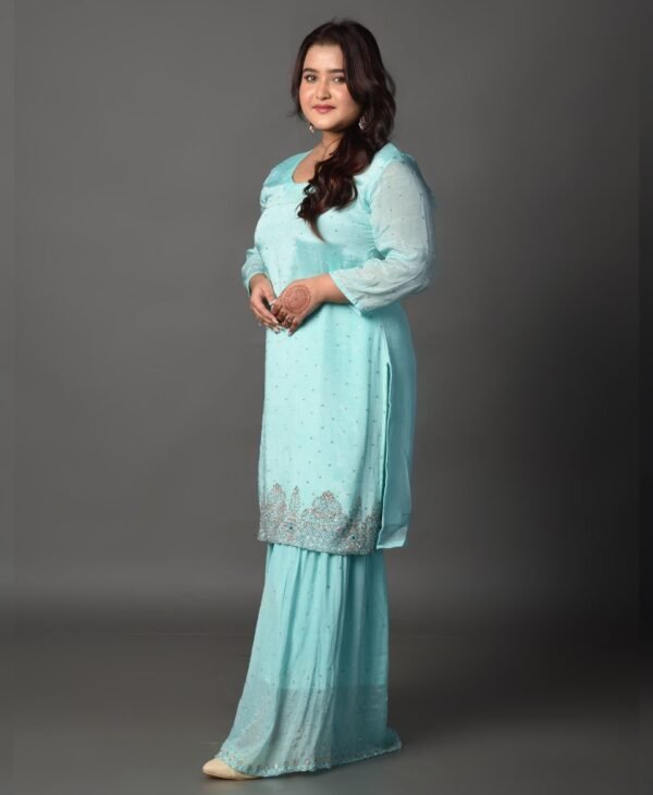 Women's Turquoise Blue Chiffon Sharara Set - Image 2