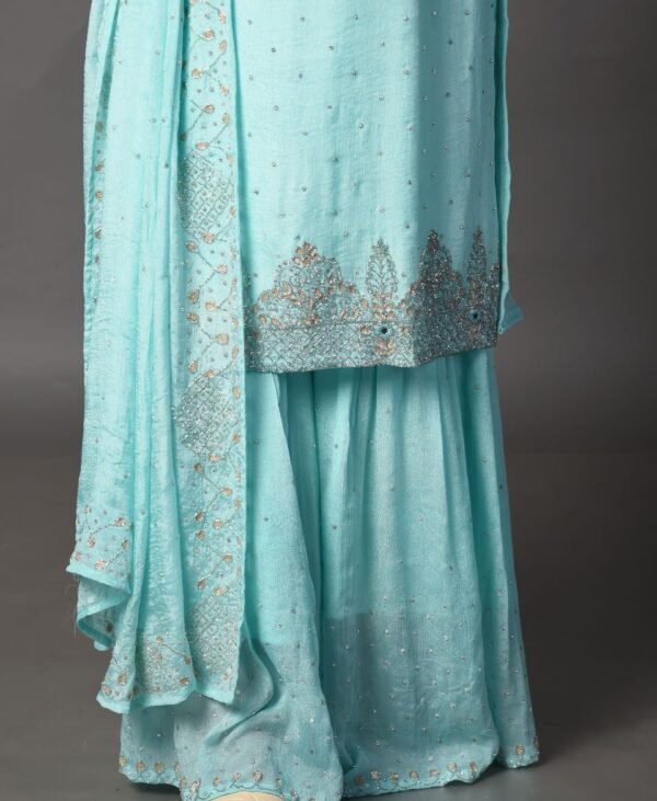 Women's Turquoise Blue Chiffon Sharara Set - Image 3