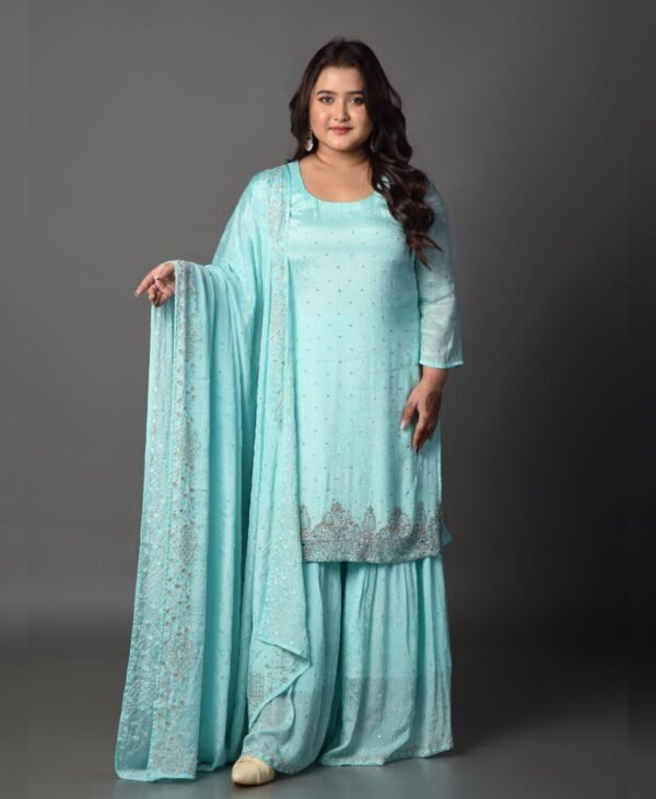 Women's Turquoise Blue Chiffon Sharara Set