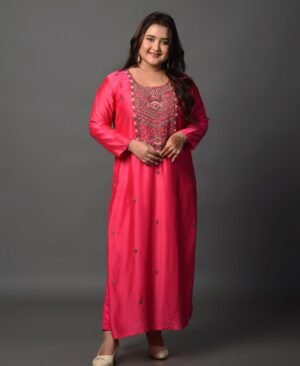Women's Magenta Pink Dola Silk & Malai Cotton Kurti Set