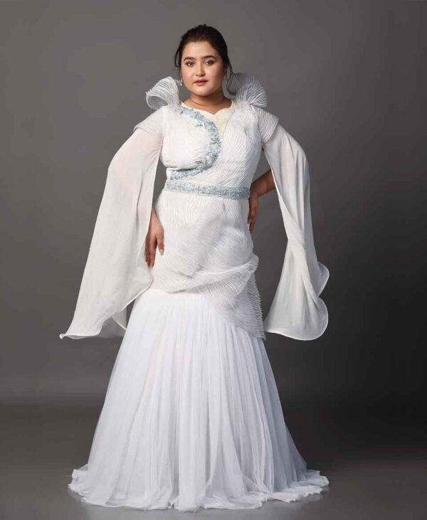 Women's Snow White Fine Muslin Exclusive Luxury Party Wear Gown - Image 3