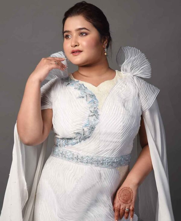 Women's Snow White Fine Muslin Exclusive Luxury Party Wear Gown - Image 4
